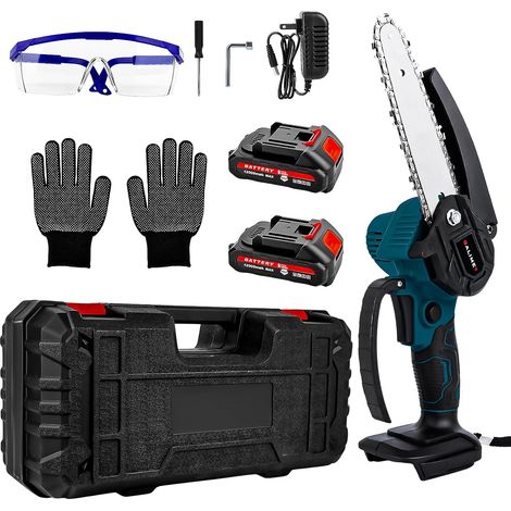 6 pouces Mini tronçonneuse électrique avec 2 batteries 6000mAh et chargeur,Batterie de tronçonneuse manuelle avec serrure de sécurité Batterie de tronçonneuse manuelle pour sécateurs élagueurs coupe-b (1/5)