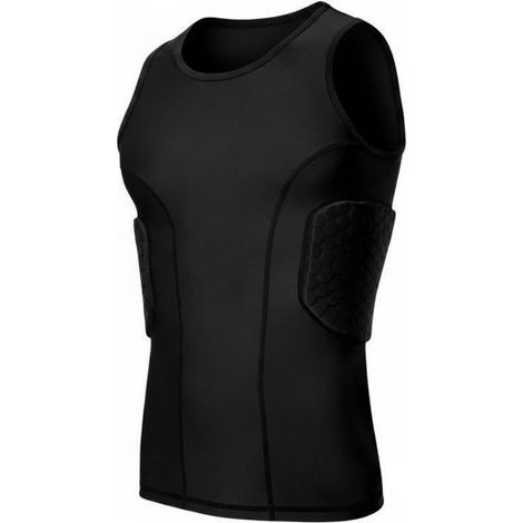 Men's Protective Vest, Padded Compression Vest, Sports Clothing with Breathable EVA Pads, Torso Support, Fits Size XL, Black Vest (1/5)