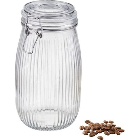 Bocal hermétique en verre Lino 1450 ml couvercle en verre attache métallique joint en silicone (1/5)