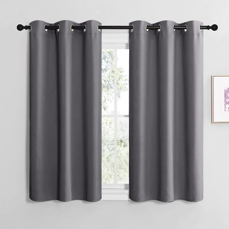 Rideaux courts occultants thermiques à œillets pour chambre à coucher, cuisine, maison, longueur 107 cm x hauteur 120 cm, gris foncé, 2 pièces (1/5)