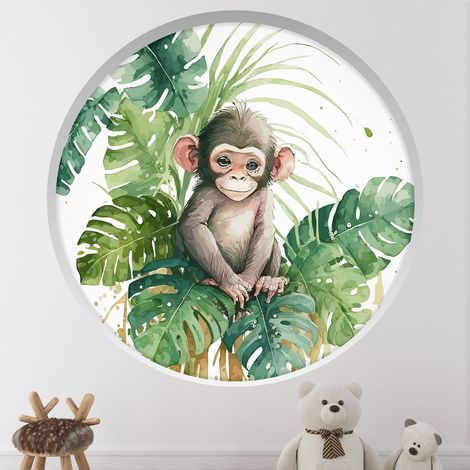 Stickers Trompe l'oeil Arche ronde Enfants - Singe - Diamètre 40 cm (1/4)