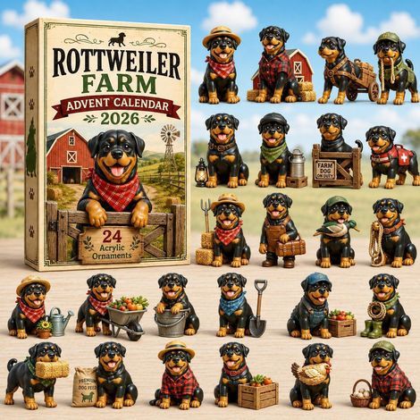 Rottweiler à la ferme calendrier avent 2026 2D boîte surprise