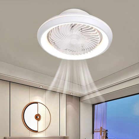 Ventilateur de plafond fermé avec lumière LED, 6 vitesses, dimmable avec télécommande, 49 x 21 cm, pour chambre et salon (1/5)