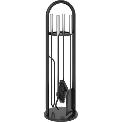Ensemble d'outils de cheminée 5 pièces comprenant une brosse, une pelle, un tisonnier, des pinces et un support (1/5)