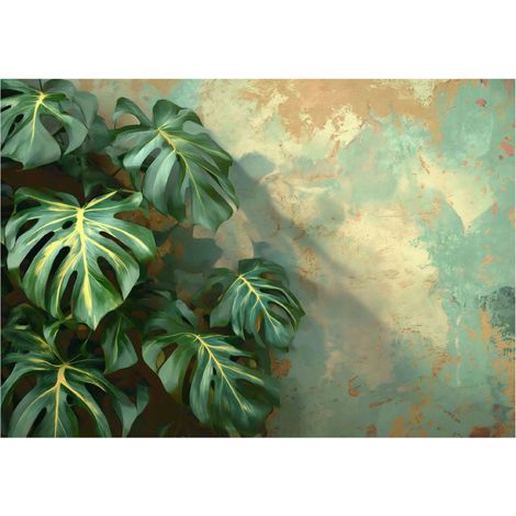 Papier peint avec des feuilles vertes de monstera, décoration murale sypailai salon – 150 x 105 cm Wallarena (1/4)