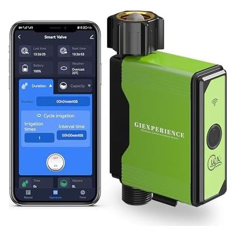 Timer intelligente per l'irrigazione del giardino con Bluetooth, misuratore di flusso a turbina integrato, fino a 10 programmi configurabili, compatibile con le app Tuya Smart e Life. (1/5)