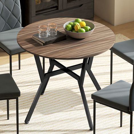 Table ronde de salon pour 2 personnes avec piètement en X, en bois et acier, Ø90 x 76 cm (1/5)
