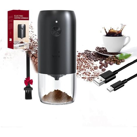 Machine à café en grains, moulin à café électrique portable - moulin à café à une touche - puissant moulin à expresso, mouture homogène, épaisseur réglable, rechargeable par USB (noir) - RAPANDA