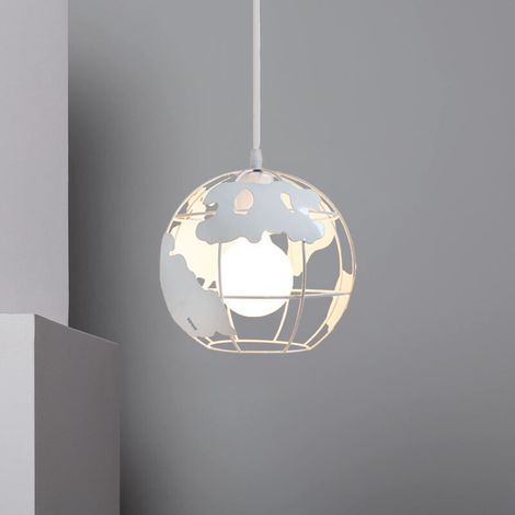 – Lustre suspension industrielle vintage rétro en métal blanc – Douille E27 – Diamètre 20cm – Câble ajustable 100cm – Pour salons et chambres (1/5)