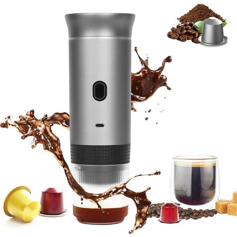 Cafetière portable, machine à expresso électrique portable pour voyage, cafetière de camping 3 en 1 pour capsules et café moulu, cafetière auto-chauffante rechargeable USB-C pour la randonnée (1/5)