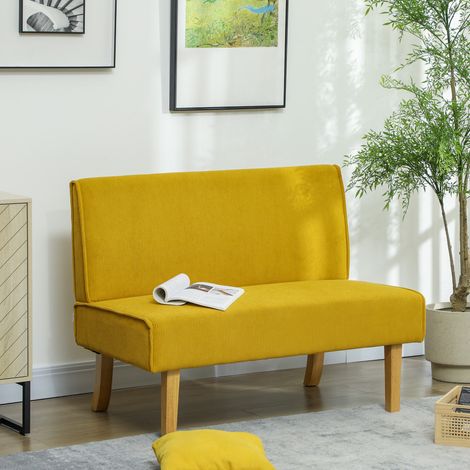 2-Sitzer-Sofa 110x62x85 cm gelb aus Polyester in Cord-Optik mit Holzbeinen (1/5)
