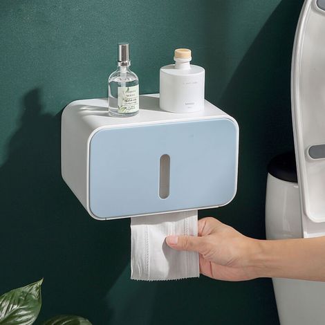 Wall Mounted Toilet Paper Holder PS ABS Waterproof Roll Paper Tissue Storage Box Bathroom Accessories Blue (1/5)