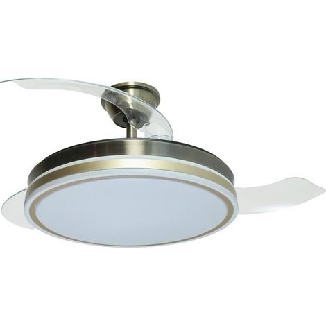 Ventilateur de plafond avec 3 pales rétractables en métal et acrylique avec lumière en cuir lumineux 53 x 106 x 106 cm (1/2)