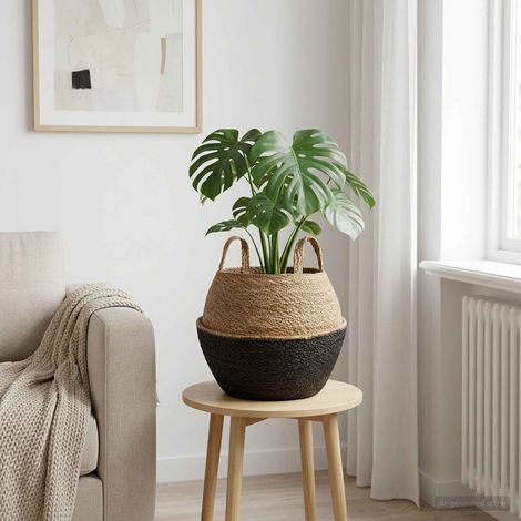 vidaXL Plant Pot with Handles Black 脴 32 x 32 cm 100% Seagrass (1/5)