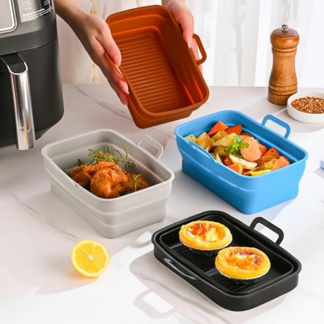 Silicone Air Fryer Liner - Rectangular Foldable Baking Tray - For Air Fryer Oven Microwave - 19.5 x 13.8 cm - 1 Piece (1/5)
