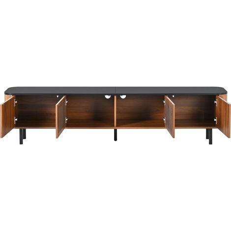 Mobile porta TV moderno 190 x 35 x 45 cm in MDF e truciolare color noce e nero con ante a griglia (1/5)