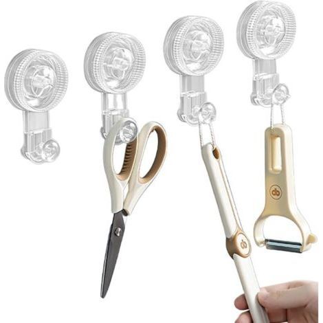 Set of 4 Suction Cup Hook, Nailless Suction Cup Towel Holder, Removable, No Drilling, Reusable, Multifunctional, Transparent Plastic Hook for Shower Bathroom Kitchen Mirror (1/5)