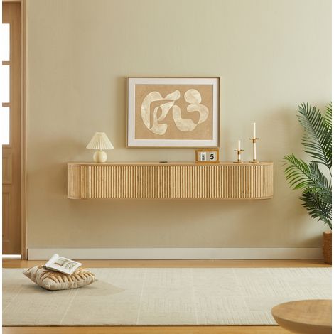 Mobile TV sospeso a muro 180 cm, 2 ante, passacavi, effetto legno naturale, OKWISH (1/5)