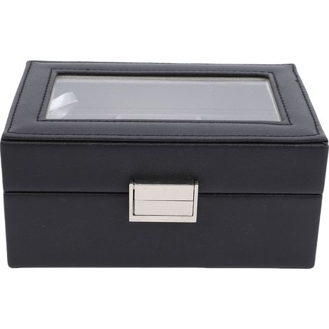 boîte de rangement-Boîte de Stockage Montre 3 Emplacements avec Toit en Verre et Coussin Amovible Anti-Poussière Noir (1/5)
