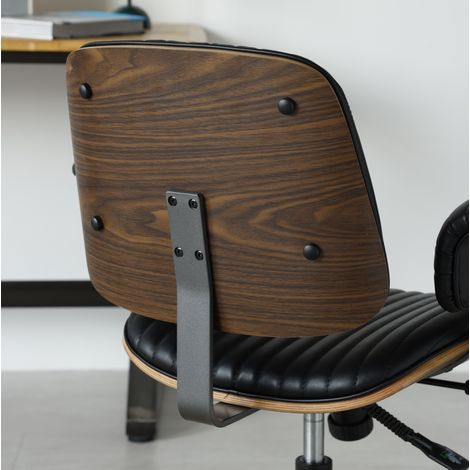 Fauteuil de bureau en cuir PU ergonomique avec roulettes et accoudoirs en chêne, siège réglable et pivotant (1/5)