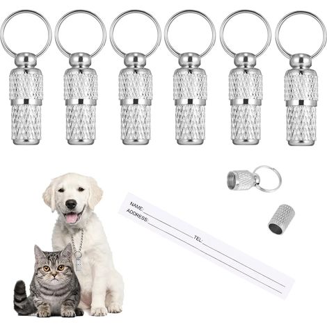 Etiquette D'Identification Pour Animaux - Tube Etanche Avec Papier Adresse - Pour Chien Chat Petit Animal - Lot De 6