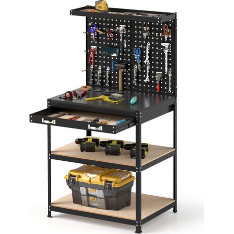 COSTWAY 81 x 41 CM Workbench 290KG Heavy-Duty Work Table w/2 PCS Pegboard-Black