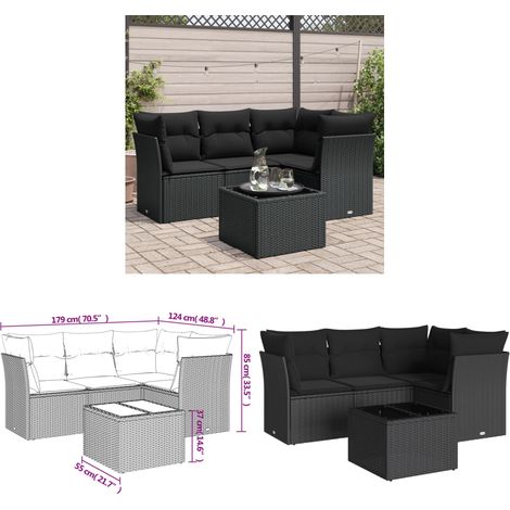 5-tlg. Garten-Sofagarnitur mit Kissen Schwarz Poly Rattan - Gartenmöbel - Esstischset - Rattan Möbel - Outdoor Sofa - Lounge Set - Home & Living (1/3)
