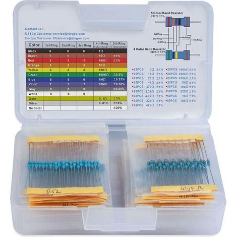 525pcs Kit de résistance électrique avec boîte en Plastique Composants électroniques pour Projet expérimental et Projet expérimental (1/5)