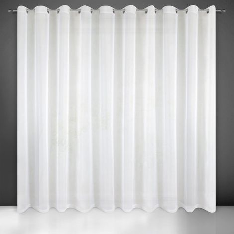 1 Rideau En Voile, 8 Œillets Métalliques, Tissu Polyester Lisse, Blanc, Pour Salon Et Chambre