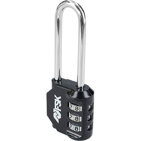 Ferrestock FSKCAN329BK Lucchetto a combinazione numerica con 3 cifre per bagagli, armadietti da palestra, arco lungo 55 mm, realizzato in zinco e arco in acciaio, nero (1/5)