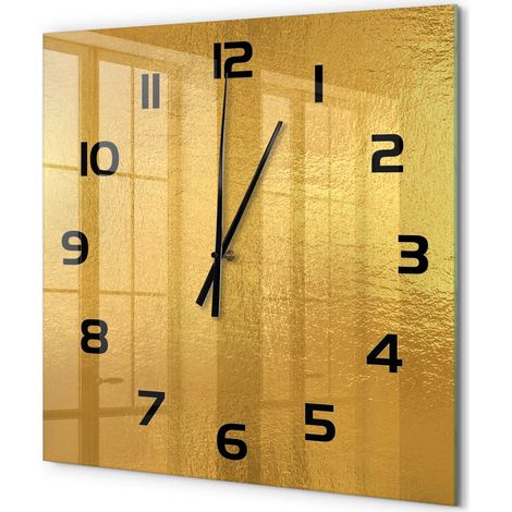 Grande Horloge Murale Carrée Originale en Verre Silencieuse Design Moderne Salon Arrière-plan en feuille d'or 60x60 cm (1/5)