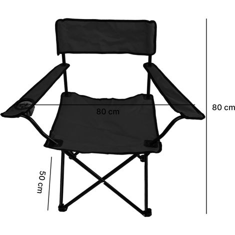 IBEROGARDEN Silla de Exterior Plegable con Reposabrazos y Portavasos Color Negra Medida 80x80x50 cm Comodidad en tus Aventuras (1/4)