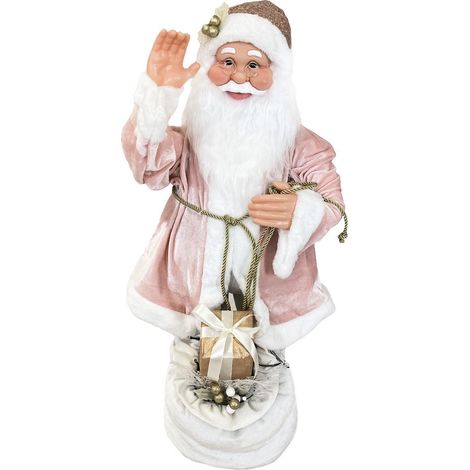 144213 Papá Noel Decoración terciopelo Rosa 80Hcm con música, luces y movimiento
