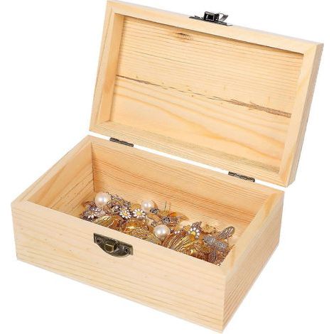 Boîte à bijoux en bois artisanale à faire soi-même, boîte de rangement pour bijoux, boîte à bijoux simple en bois (rectangulaire)-15.00X9.50X6.30CM (1/4)