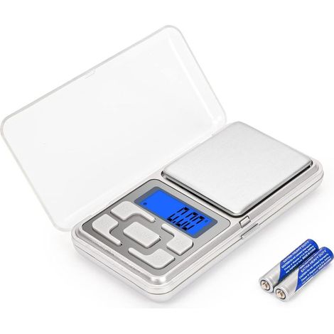 Balanza de cocina de precisión de 500 g/0,01 g con pantalla LCD retroiluminada (4 unidades), balanza digital con función de tara, mini balanza portátil para cocina/cafetería/viajes/medicamentos - Plat (1/5)