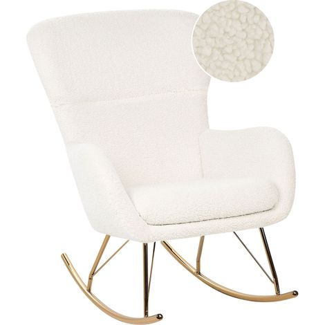 Sedia a dondolo tradizionale retrò Boucle Bianco e gambe in oro Anaset