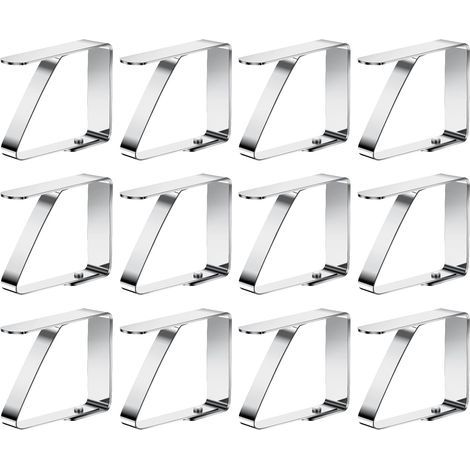 Lot de 12 pinces à nappe en acier inoxydable pour l'extérieur, les barbecues, les fêtes, les tables d'une épaisseur maximale de 5 cm (1/5)