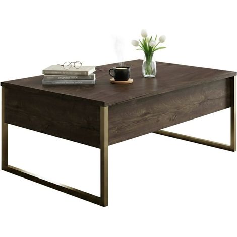Dmora - Wohnzimmertisch Dgiagnon, Niedriger Wohnzimmertisch, Kaffeeregal, Couchtisch für Sofa, 90x60h40 cm, Walnuss und Gold