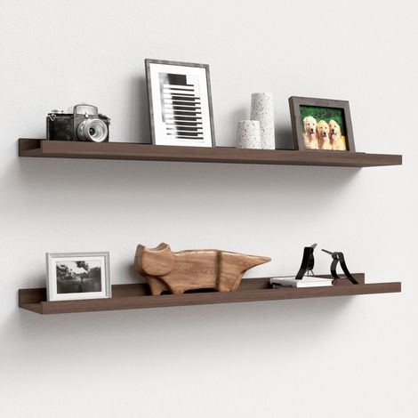 Étagères flottantes en noyer pour mur Lot de 2, Étagères flottantes en bois de 90 CM Modernes pour présentoir de photos, décor mural, pour décor de pièce, salon, chambre à coucher, salle (1/5)