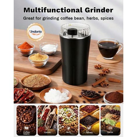 Moulin à café électrique, moulin à grains de café et épices, 300W, puissant, portable, résistant, lames de broyage en acier inoxydable (1/4)