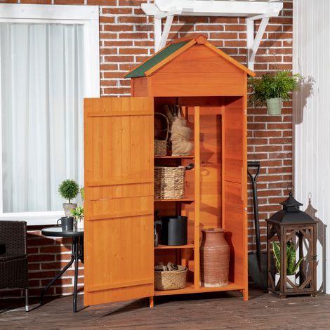 Abri de jardin en bois avec 2 portes et 3 étagères. 84 x 52 x 188 cm