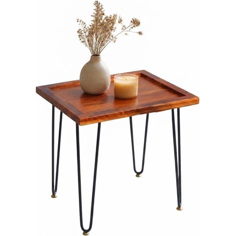 ELVMI Table Basse en Bois Massif avec Pieds en Fer Laqué et Patins Antidérapants pour Salon Chambre Jardin (1/5)