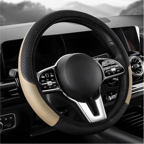 Lenkradbezug für Autos 15-Zoll-Lenkradbezug aus Kohlefaser und Mikrofaserleder mit elastischem Rand atmungsaktiv rutschfest und komfortabel für beige (1/5)