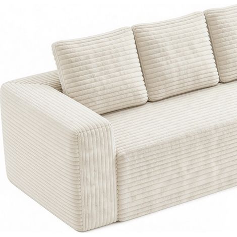 Divano angolare modulare 261x168x58 cm in tessuto a coste beige, senza montaggio, per soggiorno (1/5)