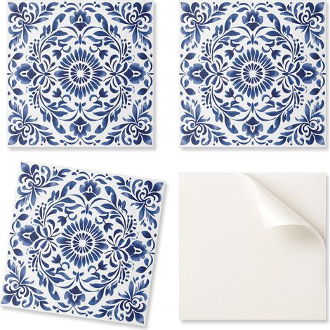 Baldosas de vinilo autoadhesivas con estampado floral y adornos, 20x20x20 cm