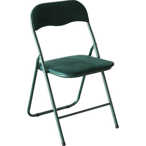 Sedia Pieghevole Imbottita in Velluto Velvet da Interno Ufficio Casa Resistenti Ferro Leggere con Schienale Salvaspazio Portatile AMANDA VELLUTO VERDE SCURO / STRUT. VERDE SCURO (1/3)