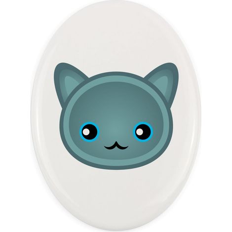 Chat bleu russe - une dalle funéraire en céramique ornée de motifs et d'une inscription par Art-Dog (1/4)