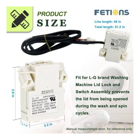 The EBF61674802 model is compatible with LG washing machine door lock switches EBF60665201 AP5785599 (12V DC). (1/3)