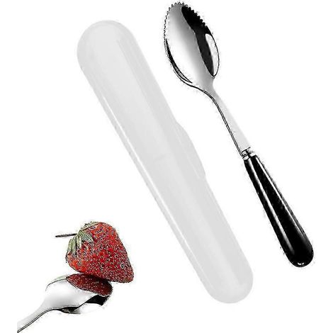 Grapefruitlöffel mit abgerundeten, gezackten Rändern für Obst und Desserts, Edelstahllöffel mit Keramikgriff und Aufbewahrungsbox