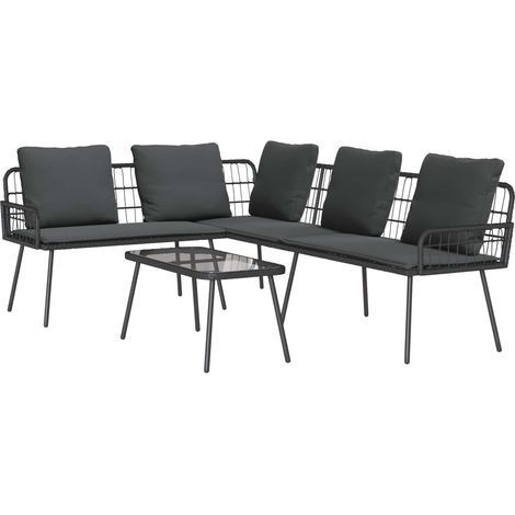 Maison Exclusive - Set Divano da Giardino con cuscino 2 pcs Nero polyrattan